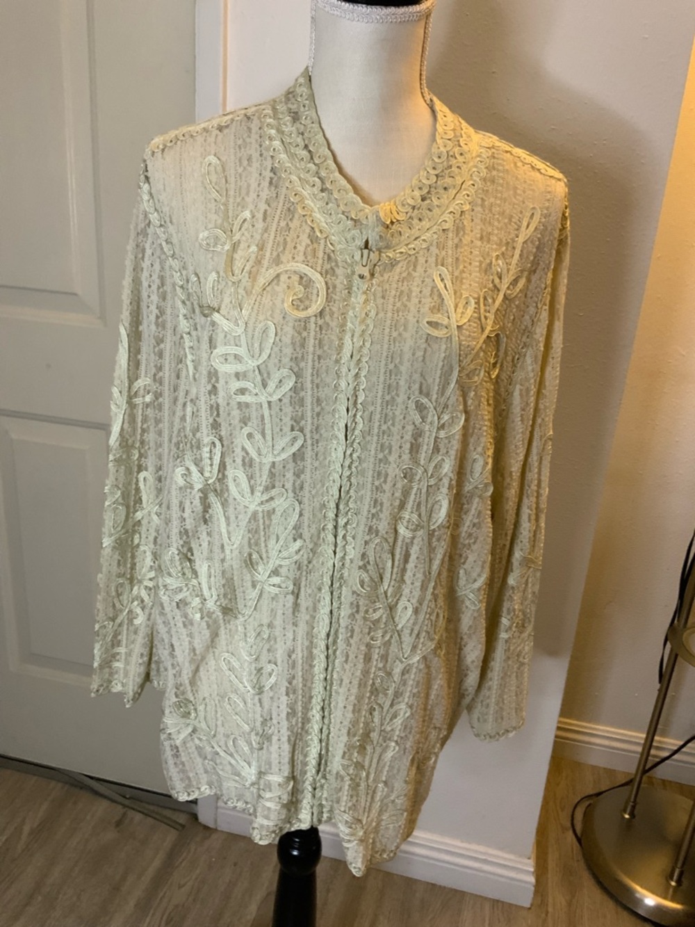 Multiples Cream Lace Embroidered Tunic Cardigan